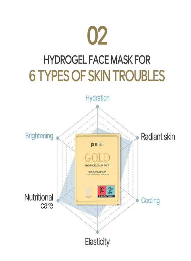 Petitfee Gold Hydrogel Mask Pack 5ea - 24k Gold Face Mask for Moisturizing, Glow Skin, Hydrating, Skin Elasticity, Youthful Complexion, Ginseng, Collagen Facial Mask - Image 5